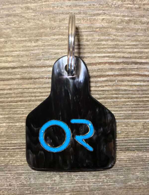 a dark keychain with turquoise inlay