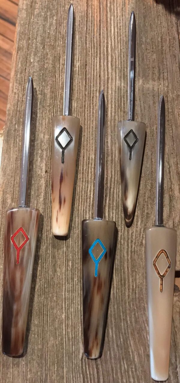 cow horn letter openers showing inlay variations