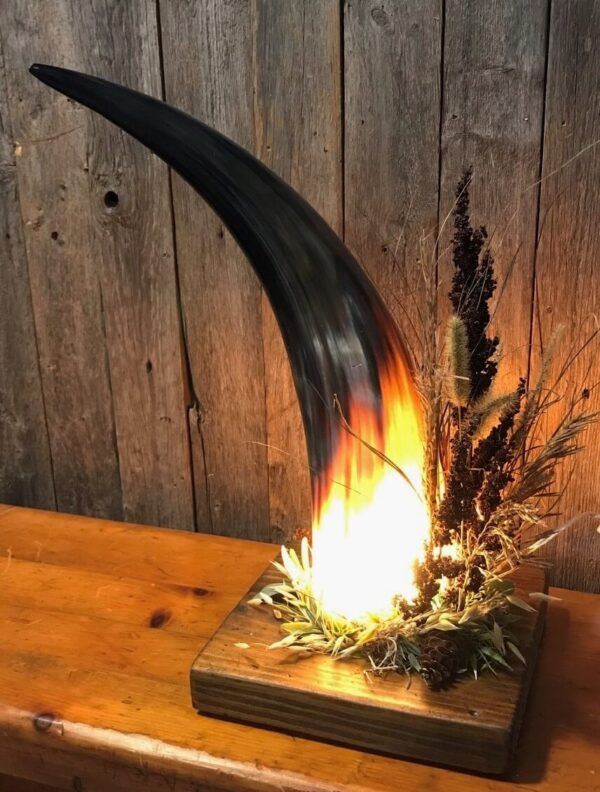 A lit Cow Horn Lamp