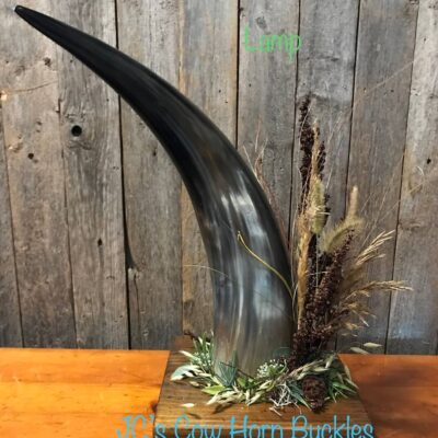 Handcrafted Cow Horn Lamp on a wood base.